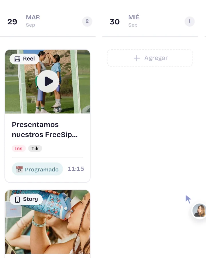 Un post en Henry: se trae el video de Canva, se asigna, lleva tareas, archivos del Content Manager y el chat del equipo, se programa y se publica