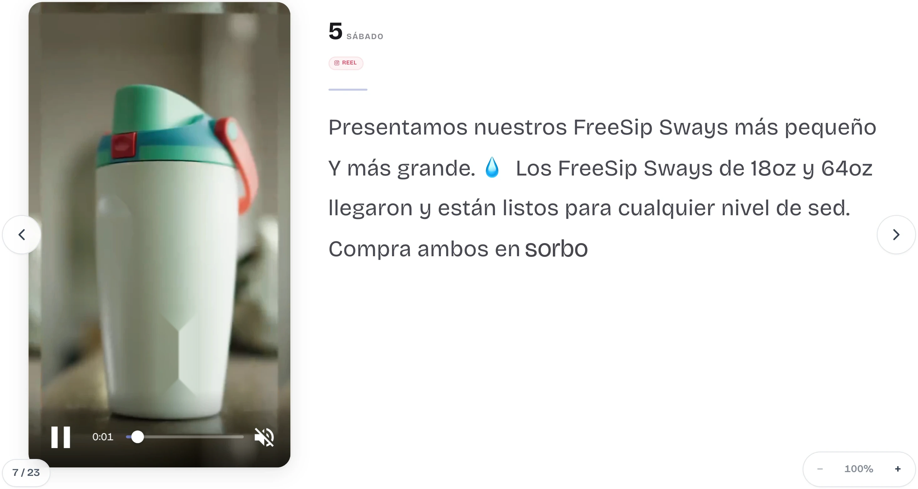 La parrilla que ve el cliente en su liga: el reel del sábado, su fecha y su copy, esperando aprobación